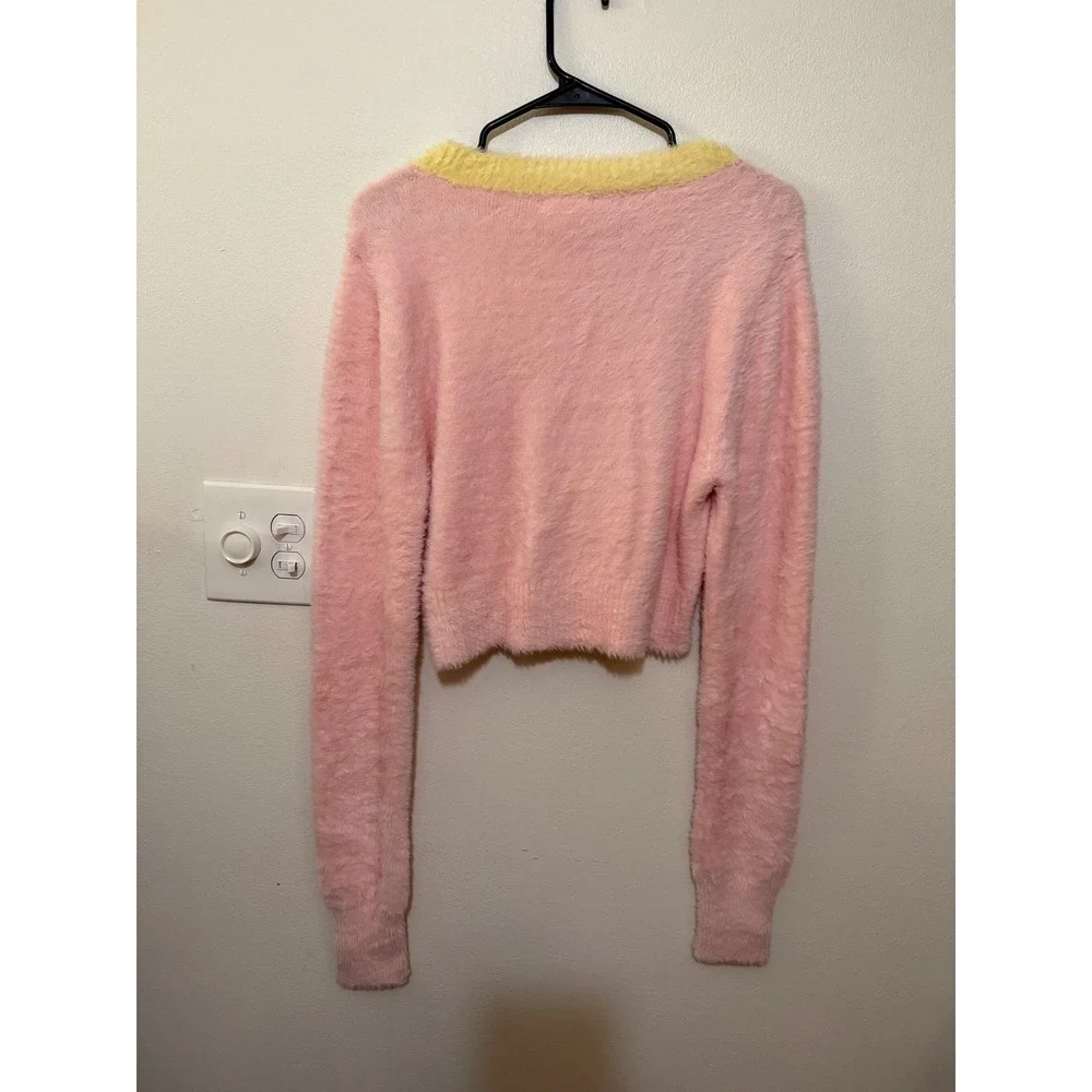 For Love & Lemons Sheila Cropped Cardigan Pink Yellow Size XL NWT $135 MSRP